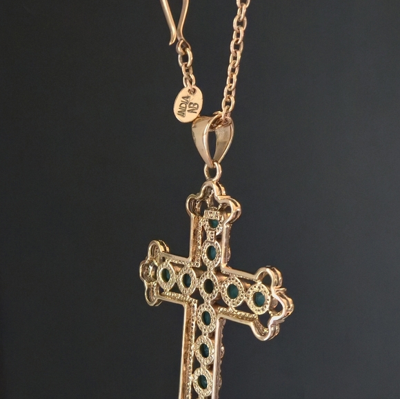 Nicky Butler Designer Signed Bronze Collection Green Chalcedony Cross Necklace main image 3